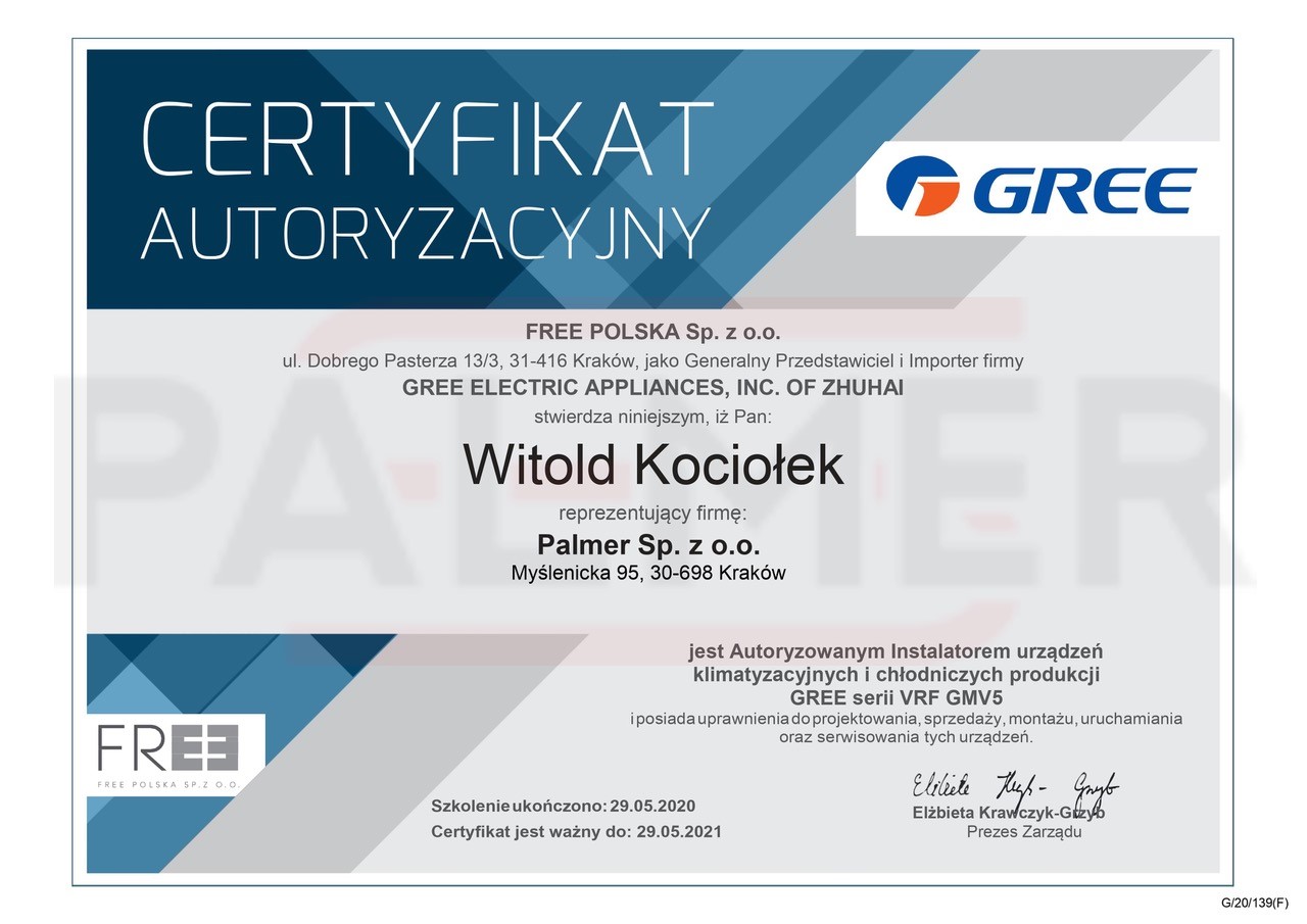 Gree VRF GMV5 2021-05-29 Palmer Klimatyzacja, Wentylacja, Pompy ciepła Kraków